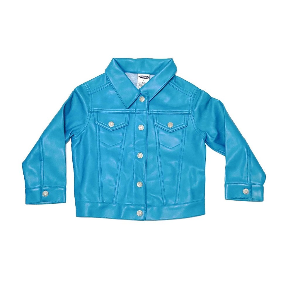 90's Vintage Toddler Blue Vinyl Trucker Jacket